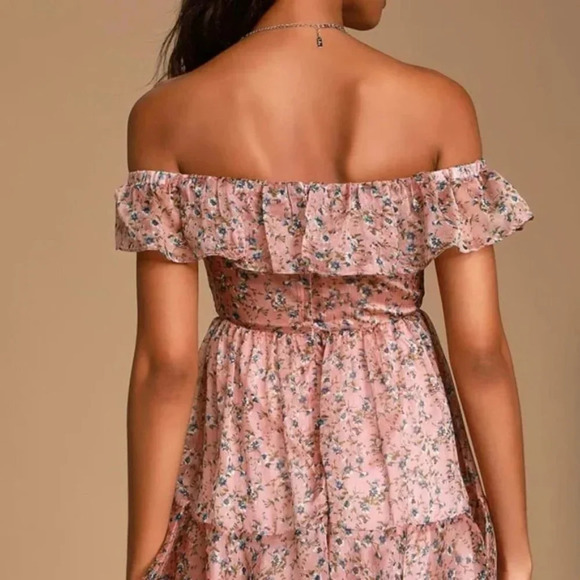 Lulus My Favorite Rusty Rose Floral Print Off-the-Shoulder Mini Dress Size M - Picture 3 of 10